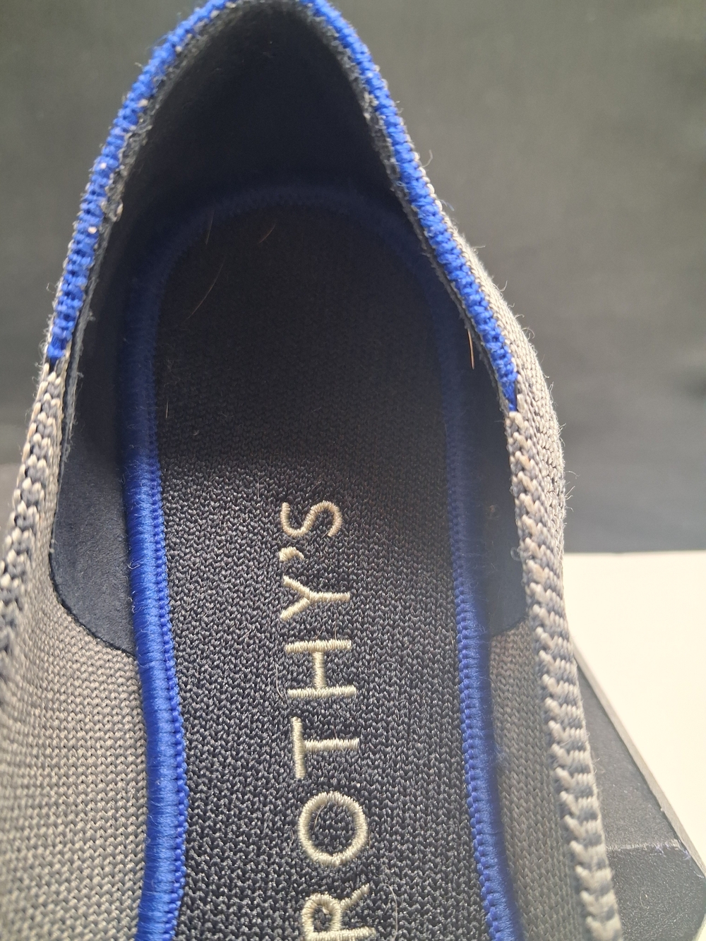 Rothy's Women's Pointed Slip-On Flats in Gray with Blue Trim - Picture 4 of 10